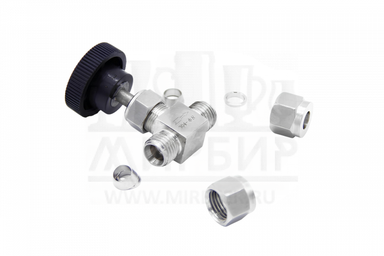 Кран игольчатый 8 мм (НЕРЖАВЕЙКА) с черным вентилем